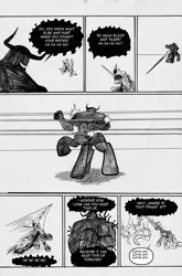 Size: 1500x2270 | Tagged: artist:leon-z, comic, derpibooru import, g1, lord tirek, monochrome, oc, princess celestia, semi-grimdark, thunderbolt