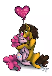 Size: 1280x1876 | Tagged: safe, artist:casynuf, derpibooru import, cheese sandwich, pinkie pie, balloon, cheesepie, female, heart, heart balloon, hug, male, shipping, straight