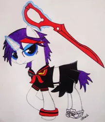 Size: 553x640 | Tagged: artist:tvensnake, derpibooru import, kill la kill, rarity, ryuko matoi, safe, senketsu, solo, traditional art