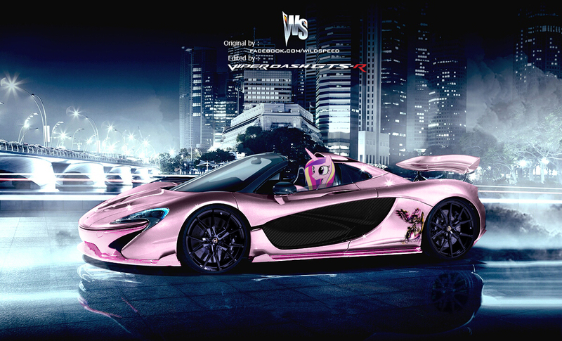 Size: 1200x728 | Tagged: artist:dentist73548-floozy, artist:europamaxima, artist:vipeydashie, car, derpibooru import, hypercar, mclaren, mclaren p1, princess cadance, safe, solo, supercar