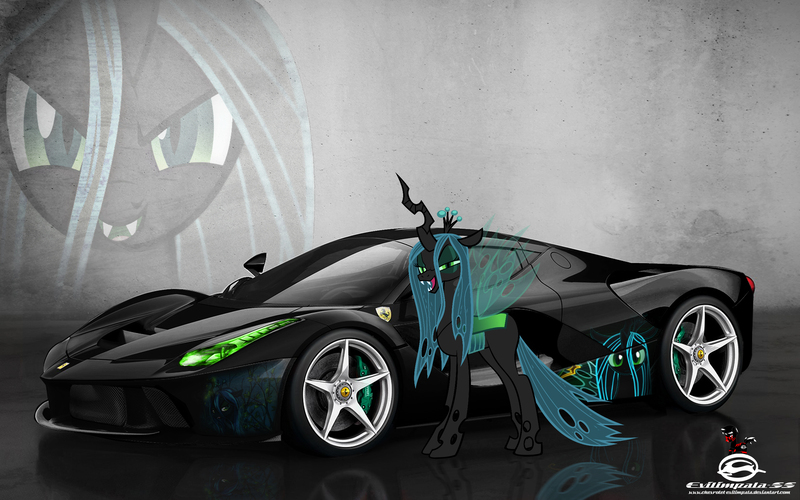 Size: 2560x1600 | Tagged: artist:chevrolet-evilimpala, artist:dcencia, car, derpibooru import, ferrari, ferrari laferrari, hypercar, queen chrysalis, safe, solo, supercar