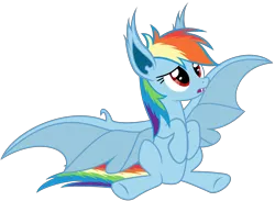 Size: 8200x6000 | Tagged: safe, artist:magister39, derpibooru import, rainbow dash, bat pony, pony, absurd resolution, bat ponified, cute, dashabetes, fangs, frown, open mouth, race swap, rainbowbat, simple background, sitting, solo, spread wings, transparent background, vector