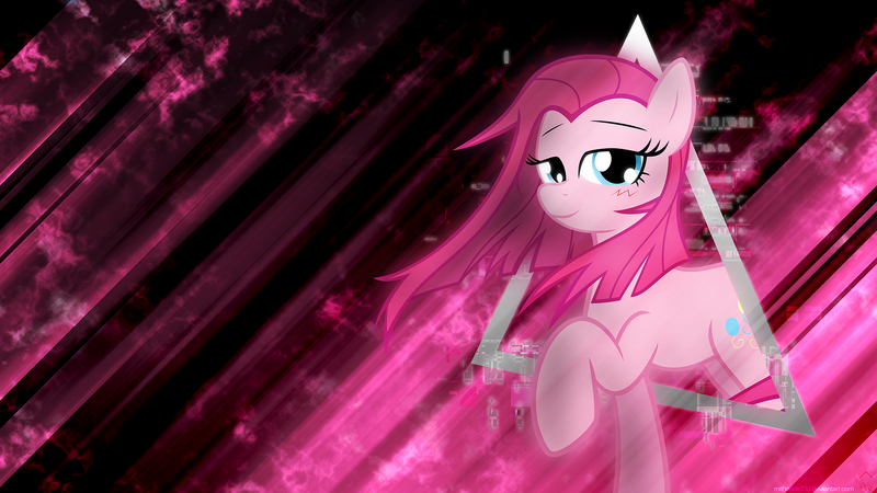 Size: 1920x1080 | Tagged: artist:mithandir730, artist:quasdar, derpibooru import, pinkamena diane pie, pinkie pie, safe, smiling, solo, triangle, vector, wallpaper, windswept mane