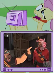 Size: 568x764 | Tagged: 3d, derp, derpibooru import, exploitable meme, faic, fluttershy, fuck shit sound.video, gmod, heavy, magical mercenary, meme, obligatory pony, safe, soldier, spy the unicorn hater and his stupid friends, team fortress 2, tea party friendship heavy, tv meme, wat