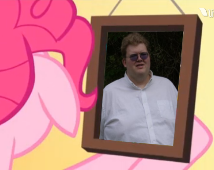 Size: 418x331 | Tagged: safe, derpibooru import, pinkie pie, human, pinkie pride, aussie dossie, fat, fatman, irl, irl human, meme, obese, photo, picture frame, supreme fatness