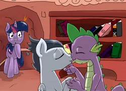 Size: 1600x1150 | Tagged: artist:kill joy, book, caught, derpibooru import, dragon, fanfic, fanfic art, gay, golden oaks library, kissing, library, male, older, rumble, rumblespike, safe, shipping, shocked, spike, teenaged dragon, teenage spike, twilight sparkle