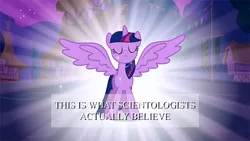 Size: 640x360 | Tagged: safe, derpibooru import, twilight sparkle, twilight sparkle (alicorn), alicorn, pony, magical mystery cure, alicorn drama, alicorn flash, drama, exploitable meme, female, mare, meme, parody, scientology, solo, south park