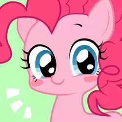 Size: 405x405 | Tagged: dead source, safe, artist:momo, derpibooru import, pinkie pie, pony, avatar, blush sticker, blushing, cute, diapinkes, female, green background, icon, looking at you, simple background, solo