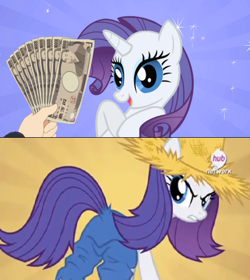 Size: 500x559 | Tagged: derpibooru import, droopy drawers, edit, edited screencap, fistful of yen, japanese yen, rarihick, rarity, screencap, simple ways, suggestive, what would x do for a fistful of yen?