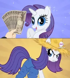 Size: 500x559 | Tagged: derpibooru import, droopy drawers, edit, edited screencap, fistful of yen, japanese yen, rarihick, rarity, screencap, simple ways, suggestive, what would x do for a fistful of yen?