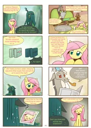 Size: 1480x2071 | Tagged: angel bunny, artist:howxu, chrysalis's fluttered adventure, chrysashy, comic, cute, derpibooru import, discord, fluttershy, pipe, queen chrysalis, saddle bag, safe, shipper on deck, shyabetes