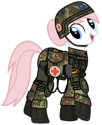 Size: 1024x1247 | Tagged: safe, artist:nightmarenight90, derpibooru import, nurse redheart, earth pony, pony, bundeswehr, camouflage, combat medic, female, german, hooves, mare, medic, medical saddlebag, military, military uniform, open mouth, saddle bag, simple background, solo, transparent background