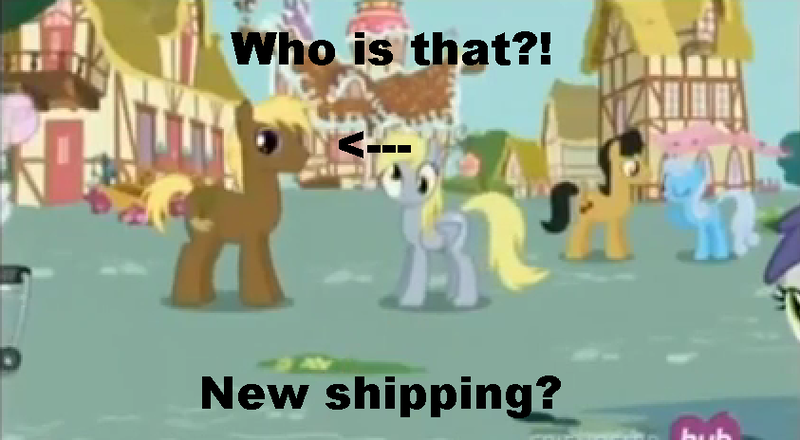 Size: 843x464 | Tagged: safe, derpibooru import, edit, edited screencap, screencap, cherry cola, cherry fizzy, coco crusoe, derpy hooves, linky, shoeshine, pegasus, pony, simple ways, female, image macro, mare, meme, ponies standing next to each other, shipper on deck