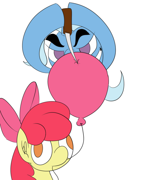 Size: 4961x6000 | Tagged: absurd resolution, antagonist, apple bloom, artist:olympic tea bagger, balloon, balloon popping, derp, derpibooru import, ehchh, evil, horrible, le wiggly pony man, pop, pure unfiltered evil, safe, tgp, trixie