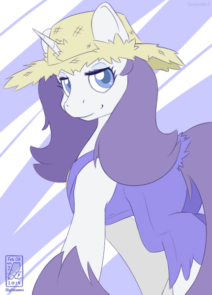 Size: 504x701 | Tagged: artist:skyheavens, derpibooru import, farmfilly, rarihick, rarity, safe, simple ways, solo