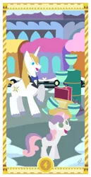 Size: 400x775 | Tagged: artist:janeesper, card, cup, derpibooru import, four of cups, four of hearts, prince blueblood, safe, sweetie belle, tarot card, train