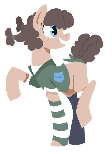 Size: 811x1117 | Tagged: safe, artist:dbkit, derpibooru import, oc, oc:potato chip, unofficial characters only, earth pony, pony, blank flank, clothes, female, offspring, parent:cheese sandwich, parent:pinkie pie, parents:cheesepie, solo