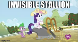 Size: 480x259 | Tagged: image macro, invisible stallion, literal, meme, parody, plow, pun, rarity, rhinestone rarihick, safe, screencap, simple ways, spike, visual pun