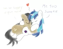 Size: 1011x791 | Tagged: artist:bi colt, cuddling, cute, derpibooru import, dialogue, eyes closed, filthy rich, flithyarmor, gay, heart, male, on back, prone, safe, shining armor, shipping, simple background, snuggling, white background