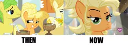 Size: 1266x458 | Tagged: applejack, applejewel, aunt orange, before and after, comparison, derpibooru import, filly, safe, screencap, simple ways, the cutie mark chronicles, uncle orange