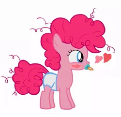 Size: 925x894 | Tagged: blushing, cute, diaper, diaper edit, diapinkes, filly, heart, messy mane, pacifier, pinkie pie, safe, smiling, solo