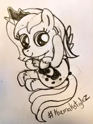 Size: 1535x2056 | Tagged: artist:karmakstylez, derpibooru import, filly, monochrome, princess luna, safe, solo, traditional art, woona