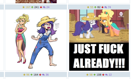 Size: 544x323 | Tagged: questionable, derpibooru import, applejack, rarity, human, derpibooru, simple ways, angry sex, applejewel, exploitable meme, female, hub logo, hub network, humanized, juxtaposition, juxtaposition win, lesbian, light skin, meme, meta, rarihick, rarijack, scene interpretation, shipping, the hub, vulgar