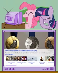 Size: 599x749 | Tagged: derpibooru import, exploitable meme, facehoof, irs, meme, mixed reactions, obligatory pony, olympics, pinkie pie, safe, taxes, tv meme, twilight sparkle, yahoo