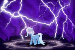 Size: 1024x683 | Tagged: safe, artist:tori99, derpibooru import, trixie, pony, unicorn, electrixie, female, glowing eyes, lightning, magic, mare, solo