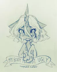 Size: 634x800 | Tagged: artist:jopiter, crying, derpibooru import, monochrome, old banner, queen chrysalis, ribbon, sad, safe, sketch, solo, traditional art, tumblr