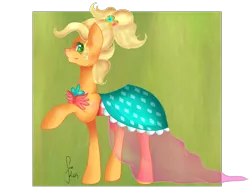 Size: 1600x1200 | Tagged: applejack, applejewel, artist:saoiirse, clothes, derpibooru import, dress, raised hoof, safe, simple ways, solo