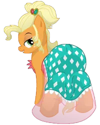 Size: 8400x10500 | Tagged: absurd resolution, alternate hairstyle, applejack, applejewel, artist:xniclord789x, bedroom eyes, clothes, derpibooru import, dress, female, grin, looking at you, looking back, plot, see-through, simple background, simple ways, solo, solo female, suggestive, transparent background