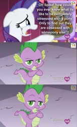 Size: 587x960 | Tagged: aside glance, comic, crying, derpibooru import, fourth wall, irony, looking at you, makeup, rarity, running makeup, safe, screencap, sideways glance, simple ways, spike, trenderhoof, unamused