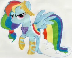 Size: 2841x2269 | Tagged: safe, artist:muffin mane, derpibooru import, rainbow dash, clothes, dress, solo, traditional art