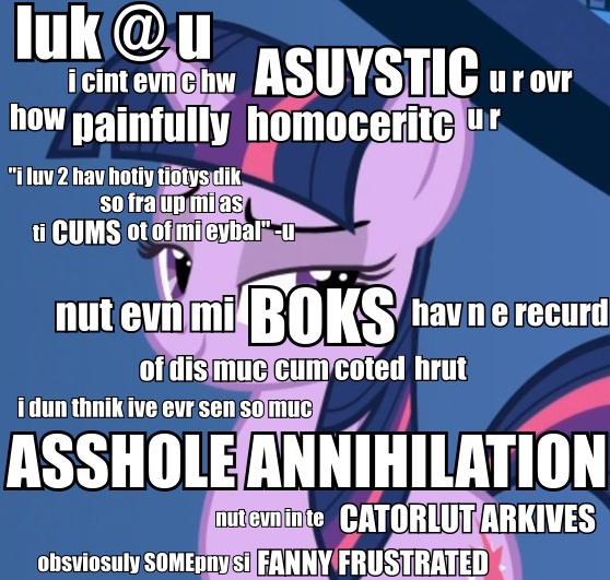 Size: 558x531 | Tagged: buttfrustrated, butthurt, caption, derpibooru import, extreme, image macro, meme, questionable, solo, text, twilight sparkle, vulgar