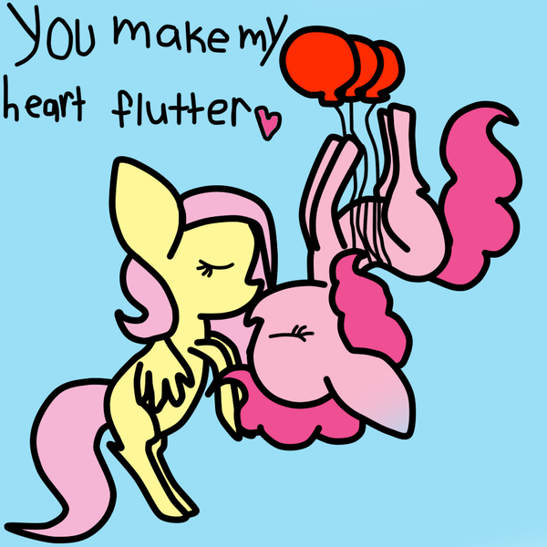 Size: 900x900 | Tagged: artist:jolteongirl, balloon, derpibooru import, female, flutterpie, fluttershy, lesbian, pinkie pie, safe, shipping, then watch her balloons lift her up to the sky, valentine