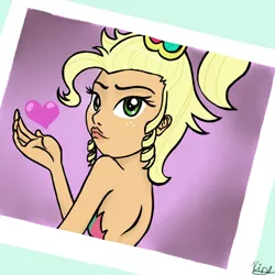 Size: 2000x2000 | Tagged: applejack, applejewel, artist:senaris, bare shoulders, derpibooru import, duckface, heart, human, humanized, light skin, polaroid, safe, simple ways, sleeveless, solo, strapless