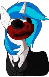 Size: 1107x1738 | Tagged: safe, artist:rendelline, artist:scratchie, derpibooru import, edit, vinyl scratch, wolf, clothes, mask, necktie, nightmare fuel, payday, payday the heist, payday: the heist, profile, solo, uniform