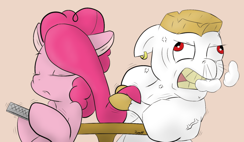 Size: 3100x1800 | Tagged: arm wrestling, artist:ramott, bulk biceps, derpibooru import, hoofwrestle, nail file, pinkie pie, prehensile mane, safe, snorting