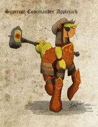 Size: 786x1017 | Tagged: applejack, armor, artist:imperial32, derpibooru import, equestria divided, hammer, safe, solo