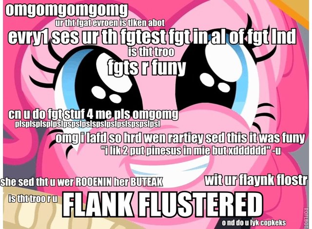 Size: 640x470 | Tagged: buttfrustrated, butthurt, caption, extreme, image macro, meme, pinkie pie, questionable, text, vulgar