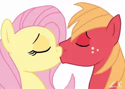 Size: 1024x732 | Tagged: safe, artist:some-pegasister, derpibooru import, big macintosh, fluttershy, earth pony, pony, eyes closed, fluttermac, kissing, male, shipping, stallion, straight