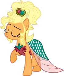 Size: 1116x1338 | Tagged: alternate hairstyle, applejack, applejewel, artist:jeatz-axl, clothes, dead source, derpibooru import, dress, eyes closed, raised hoof, safe, simple background, simple ways, solo, svg, transparent background, vector