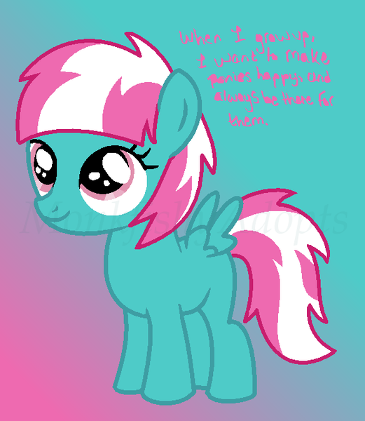 Size: 584x672 | Tagged: artist:monkfishyadopts, artweaver, aspiring, baby, cute, derpibooru import, filly, ms paint, safe, smiling, solo, spread wings, spring step, standing, sunlight spring, when i grow up