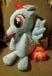 Size: 432x624 | Tagged: abomination, backpack, deformity, derpibooru import, irl, merchandise, nightmare fuel, photo, plushie, rainbow dash, safe