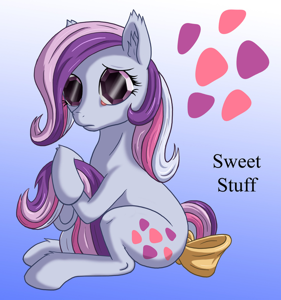 Size: 1500x1600 | Tagged: safe, artist:starbat, derpibooru import, sweet stuff, earth pony, pony, twinkle eyed pony, blue background, bow, cutie mark, g1, gradient background, simple background, sitting, solo, tail bow