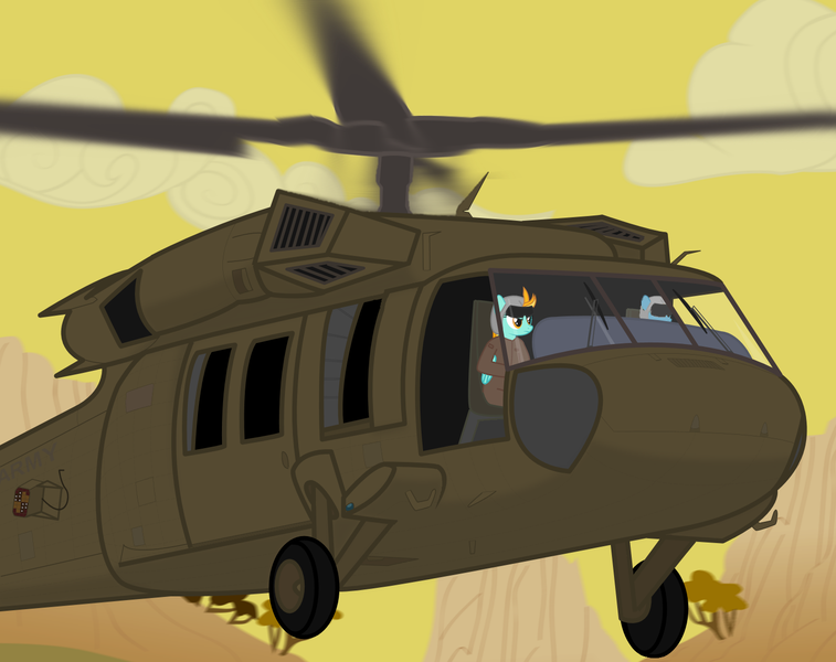 Size: 1488x1179 | Tagged: army, artist:totallynotabronyfim, clothes, derpibooru import, flight suit, helicopter, helmet, lightning dust, safe, uh-60