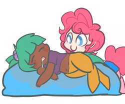 Size: 600x500 | Tagged: artist:mt, derpibooru import, it begins, oc, oc:mudpie, oc:pogo, offspring, parent:pinkie pie, parent:snails, safe, satyr, sleeping, unofficial characters only