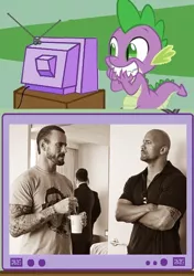 Size: 418x593 | Tagged: behind the scenes, cm punk, derpibooru import, exploitable meme, meme, obligatory pony, safe, spike, the rock, tv meme, wrestler, wrestling, wwe