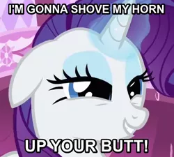 Size: 546x491 | Tagged: bend over, caption, derpibooru import, edit, edited screencap, image macro, magic, meme, rapeface, rarity, screencap, solo, suggestive, vulgar